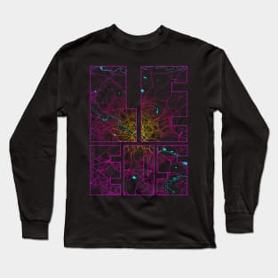 Leeds, England, UK City Map Typography - Neon Long Sleeve T-Shirt